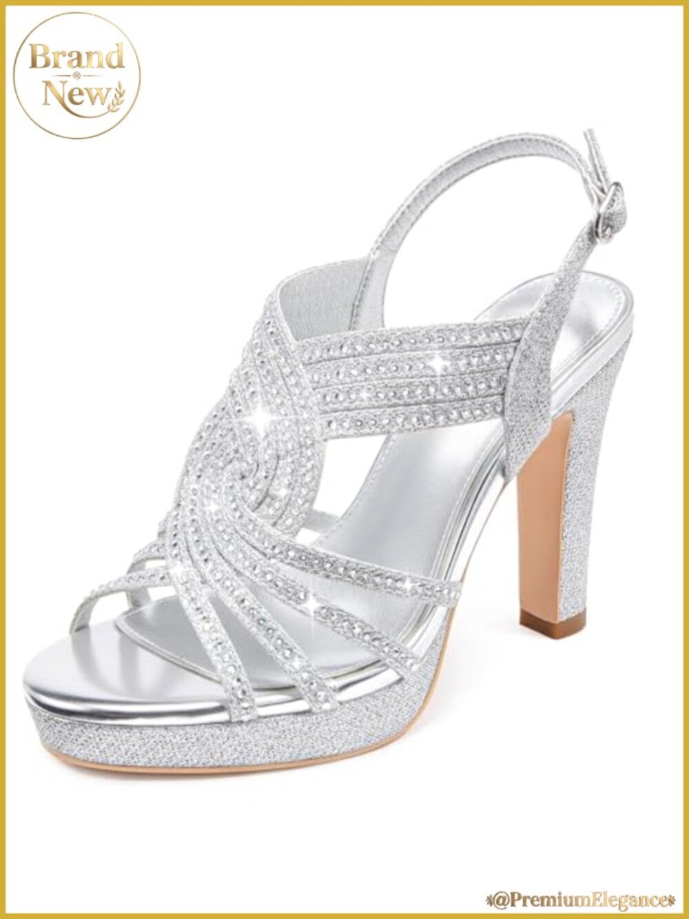 Rhinestone Platform Heeled Sandals Dressy Chunky Ankle Strap